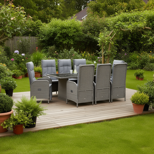 Set da Pranzo da Giardino in Rattan Grigio per 6 Persone, Arredamento da Esterno Resistente alle Intemperie, Design Contemporaneo - Product Image 2