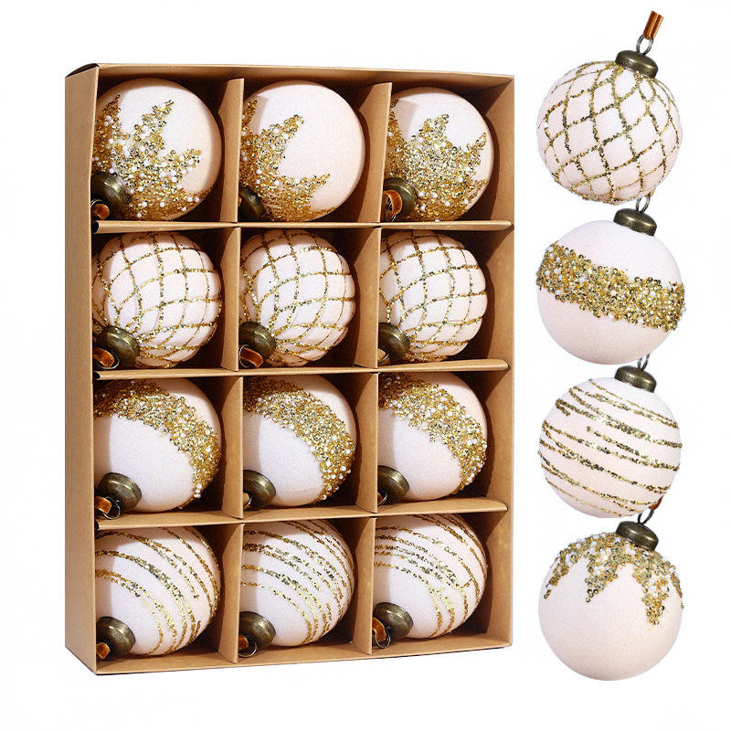 Coffret boules de Noël poudre légère 8cm 12pcs