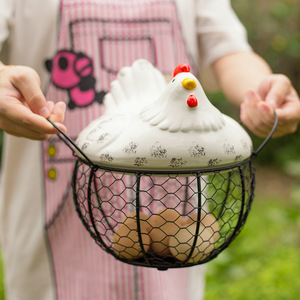 Ceramic Hen Egg Storage Basket With <b>Lid</b> Fresh Keeping Kitchen <b>Decorative</b> Basket For Eggs Garlic Potato Storage - Product Image 2