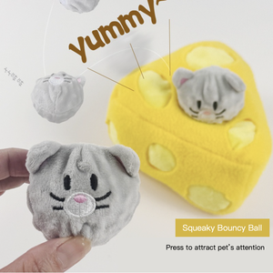 Giocattoli per Cani Giapponesi e Coreani in Peluche con Suono Squeaky e Carta, per Annusare e Nascondere Cibo, Formaggio + Palla Rimbalzante - Product Image 3