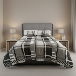 Couette double Marcello Grey 235x200 cm, légère, à carreaux, literie moderne pour la maison - Product Image 2