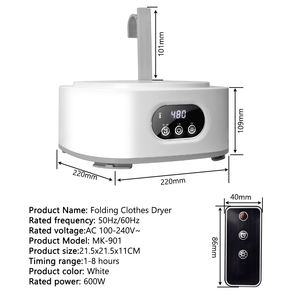 مجفف ملابس كهربائي محمول من البلاستيك، صغير الحجم/مدمج، هادئ وسريع التجفيف، مع مؤقت قابل للتعديل، للاستخدام المنزلي والفندقي - Product Image 6