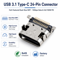 Connecteur femelle USB-C SMT 24 broches, OEM ODM personnalisé, coque SUS304, ROHS2.0, montage sur circuit imprimé, prise pour chargeur d'ordinateur portable