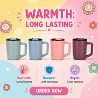 Mug à café personnalisé avec logo, 15 oz, avec poignée, double paroi, en acier inoxydable 304, couvercle anti-fuite, tasse à café portable pour voiture et voyage
