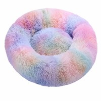 Coussin rond pour animaux de compagnie, en peluche moelleuse, en forme de beignet, doux et lavable, pour chat et chien