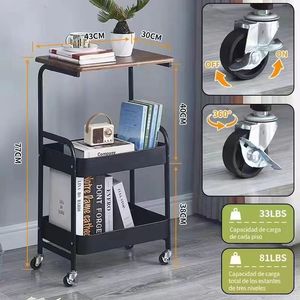 Movable <b>Storage</b> Shelf 3 Tier Wood Top Multi Purpose Portable Cart For Living Room Bedroom Coffee <b>Table</b> <b>Side</b> <b>Table</b> - Product Image 4