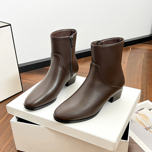 2025 nouveau hiver bout carré épais bottes courtes femmes en cuir souple Style coréen petites bottes nues fermeture éclair latérale blanc Chelsea bottes - Product Image 3