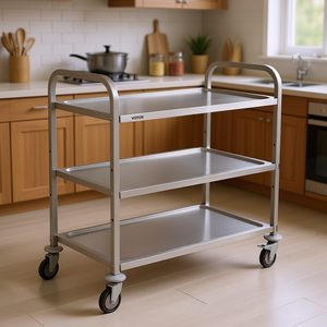 Chariot utilitaire en acier Vevor à 3 niveaux, capacité 450 lb, avec roulettes, chariot de rangement de cuisine, chariot roulant en métal pour usage intérieur - Product Image 2