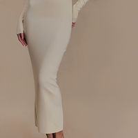Robe blanche moulante à épaules dénudées, robe longue à manches longues, robe de soirée élégante pour l'été