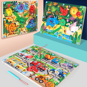 Laberinto de bolas de madera para niños, mecanismo de dinosaurios de tráfico de animales, laberinto magnético, juguete de entrenamiento de concentración de pensar lógico - Product Image 1