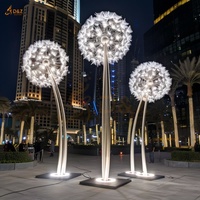 Grande statue de pissenlit d'art polonais en métal de décoration de jardin urbain moderne d'extérieur personnalisée Sculpture lumineuse de pissenlit géante en acier inoxydable