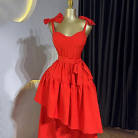 Chic Robes 2025 à Nœud Halter Longues Volants Dos Nu Robe Asymétrique Taille Haute Robes d'Été Slim Fit pour Femmes