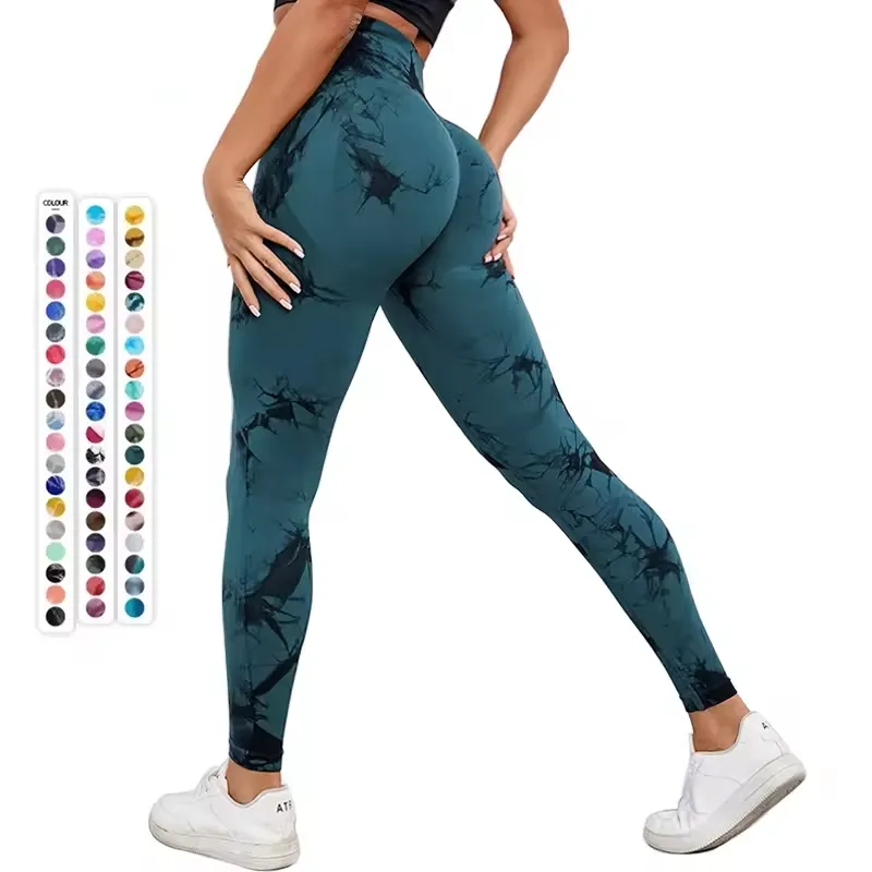 Wholesale Custom Sport Pants Gym Fitness Legging Seamless High Waisted Gym Scrunch Butt Lifting Tie Dye Women Fitness Leggings