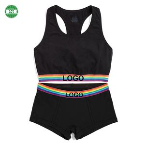 कस्टम ब्रांड लोचदार बैंड 95 कपास 5 स्पैन्डेक्स स्पोर्ट्स ब्रा और बॉक्सर लड़कों को महिलाओं के लिए छोटा सेट - Product Image 3