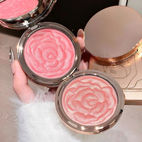Vente en gros de fards à joues et illuminateurs 3D à effet rose en relief, brillants et lumineux, pour le maquillage du visage, en format compact, prix de gros
