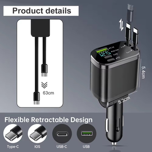 Pd 120W Nhanh Chóng Sạc 5 Trong 1 Có Thể Thu Vào USB Car <span class=keywords><strong>Charger</strong></span> Loại C Adapter Di Động Điện Thoại Di Động USB Car <span class=keywords><strong>Charger</strong></span> Với Cáp - Product Image 4