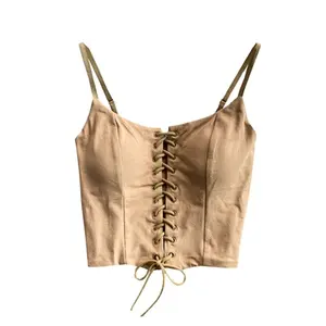 2023 2024 été nouvelle Version coréenne du camisole à fleurs rétro vêtements d'extérieur pour femmes Chic sans manches haut court gilet à lacets