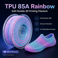 Filament d'imprimante 3D flexible en TPU arc-en-ciel 85A 1,75 mm, ultra-doux, dégradé, élastique, bobine de 1 kg pour impression FDM FFF