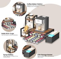 Support à capsules de café en bois moderne, personnalisable en usine, avec tiroir pour K-Cup, rangement coulissant à 2 niveaux et rangement sur plan de travail