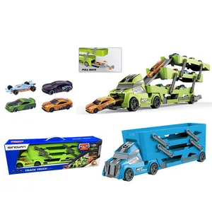cheap price Plastic truck carry case Transform Track Trailer truck with 4pcs Diecast Car