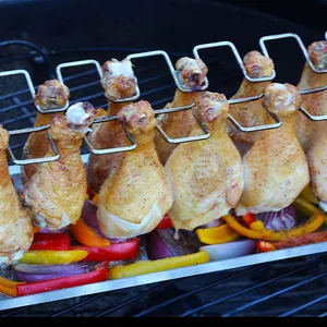 BBQ accessory stainless steel chicken roaster,BBQ grill roasting wing rack