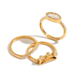 Juego de Anillos de Cristal Chapados en Oro con Piedras de Circonio, Diseño de Corona, Unisex, para Uso Diario - Product Image 5