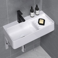 Lavabo mural compact et allongé, rectangulaire, en céramique à bords étroits, facile à installer, pour salle de bain