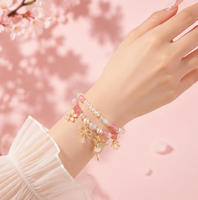 Pulsera de Cristal con Diseño de Bailarina, Cuentas de Cristal, Cuerda Elástica, Lazo Dulce, Flor, Colgante de Bailarina de Ballet