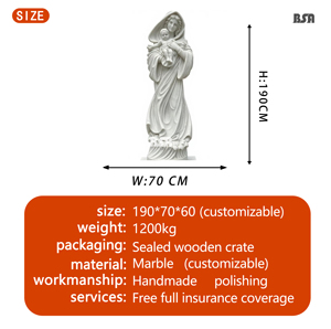 <span class=keywords><strong>Statua</strong></span> della Beata Vergine Maria con Bambino Gesù in <span class=keywords><strong>Marmo</strong></span> Bianco Naturale Intagliata a Mano BSA, Scultura Religiosa per Decorazione Chiesa - Product Image 2