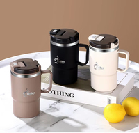 Mug de camping isotherme en acier inoxydable à double paroi de 18 oz avec couvercle et cuillère, pour boissons chaudes et froides