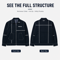Fabricant OEM de vêtements streetwear, veste de travail personnalisée avec surpiqûres contrastées, fermeture éclair, col rabattu, en sergé de coton épais pour homme