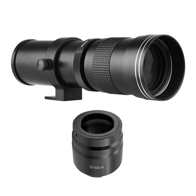Black MF Super Telephoto Zoom Lens F/8.3-16 420-800mm T2 Mount with RF-mount Adapter Ring for Canon EOS Cameras