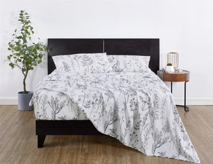 Hot Selling Premium White Black Botanical Floral Printed 100% Cotton 4 Piece <strong>Sheet</strong> Set Soft Breathable Skin-Friendly Bed Linens - Product Image 3