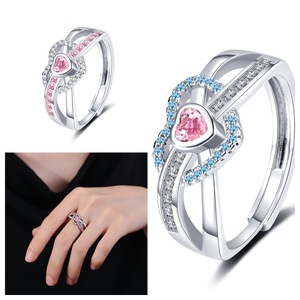 Anillo de Circonita en Forma de Corazón Rosa para Mujer - Joyería de Alta Gama, Moderna, Sencilla y Versátil - Product Image 1