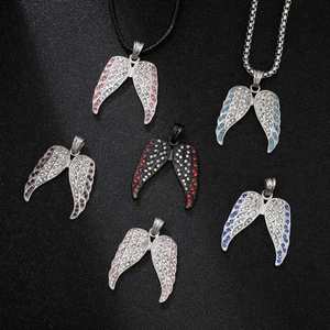 Zoryn Wholesale 316L Stainless Steel Rhinestone <b>Angel</b> Wings Pendant Necklace Jewelry for Women - Product Image 1