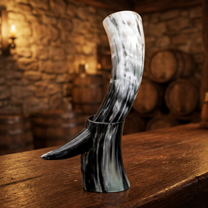 Gobelet à boire en corne de buffle, forme naturelle, poli, noir et blanc, décoration moderne rustique pour la maison, durable, fait main, imperméable - Product Image 1