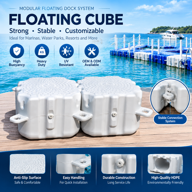 GZZH Plastic Modular Floating Docks Cable Floats Gray Double Cube Guangdong