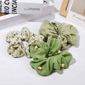 Elastic Hair Scrunchy Bands Wide Large Polyester Scrunchies Scrunchy Hair Tie for Women <b>Sweet</b> <b>Flower</b> Ponytail Holder - Product Image 1