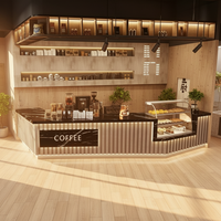Comptoirs de bar à café/thé boba/boissons pour centres commerciaux, équipés d'éclairage LED durable, personnalisables, écologiques, en acier inoxydable et en bois