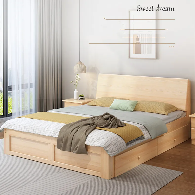 Camas de madera maciza con cajón, cama individual de tamaño King, directa de fábrica