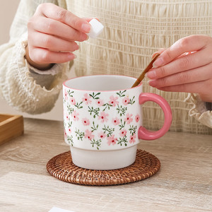 Custom ceramic mugs with <b>small</b> floral patterns, stackable <b>cups</b>, office <b>coffee</b> mugs, home high-end water <b>cups</b>; custom designs - Product Image 2