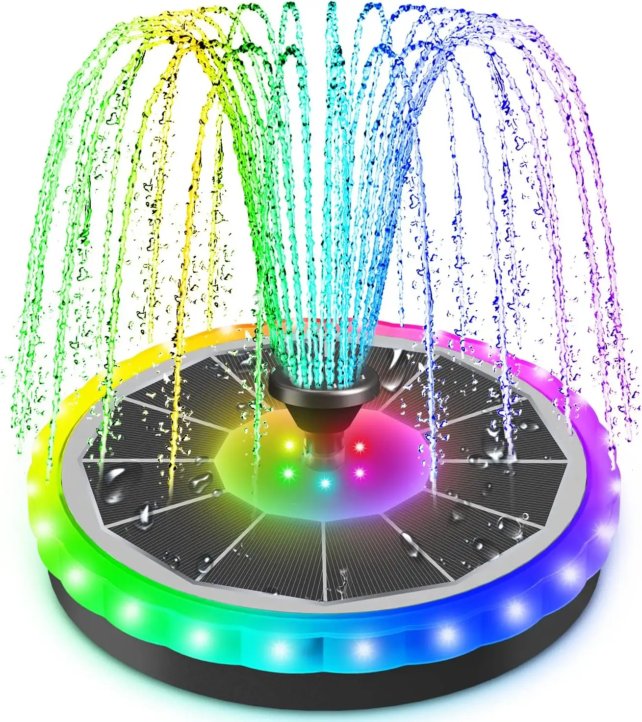 4W 2000 mAh battery Outdoor Solar Fountain with 7 Color LED Lights Garden Fountain Patio LED Fountain Pump
