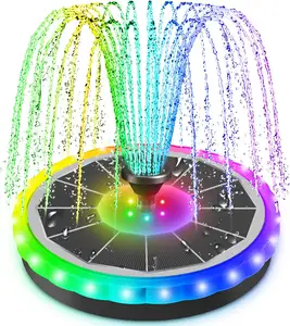 Fontaine solaire extérieure avec 7 lumières LED de couleur, batterie de 4W 2000 mAh, fontaine de jardin, Patio, pompe de fontaine LED