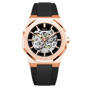 High Quality Alloy Case Silicone Back Skeleton Mechanical Watches with Customized Logo