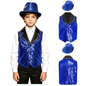 Ensemble Gilet et Chapeau à Paillettes pour Garçons, Costume de Danse Hip-Hop, Gilet à Paillettes, Bordure en Strass Paisley, Col Cranté, Costume de Scène Personnalisé - Product Image 5