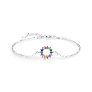 Bracelet chaîne en argent S925 avec cristaux hexagonaux et strass sertis griffe, bijou unisexe minimaliste pour usage quotidien - Product Image 1