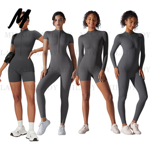 <span class=keywords><strong>Combinaison</strong></span> de yoga une pièce pour <span class=keywords><strong>femme</strong></span>, effet ventre plat, manches courtes, fermeture éclair avant, tenue de sport décontractée 2025 - Product Image 2