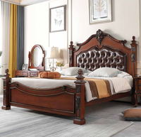 Hochwertiges Europäisches Königliches Stilbett mit Gewindesäule, Vintage Dunkelbrauner Samt + Schaumstoff, Weiches Langlebiges Massivholz-Schlafzimmerbett