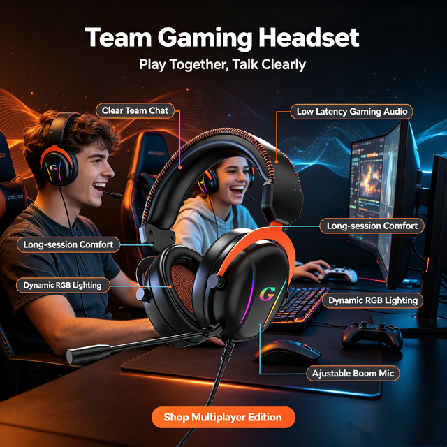 OEM ODM Over-Ear Wired Gaming Headset with Active Noise Cancellation RGB Lighting Surround Sound Leather & Metal Low Latency