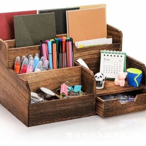 <b>Wooden</b> Storage Rack Multi Functional Compartmentalized Box For <b>Desk</b> Stationery Organization Sc 10.9 - Product Image 2